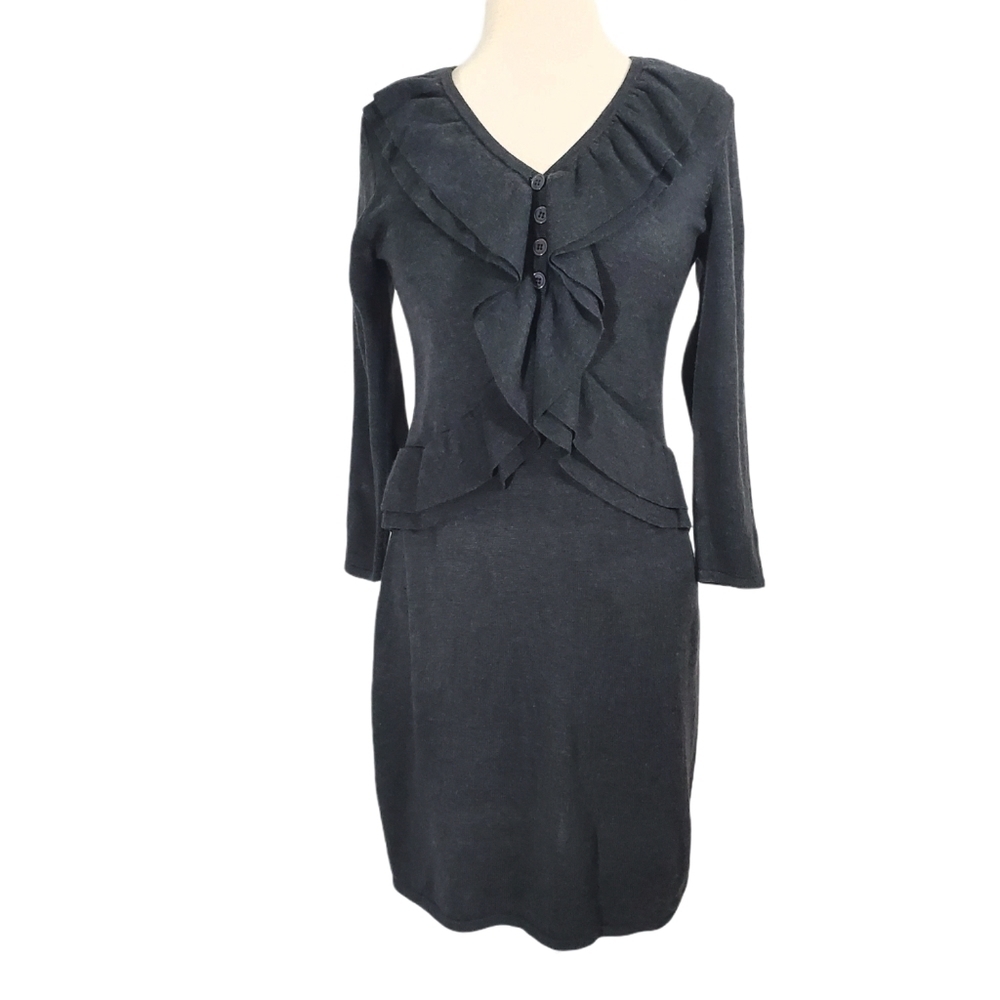 Calvin Klein Grey Waterfall Ruffle Sweater Dress